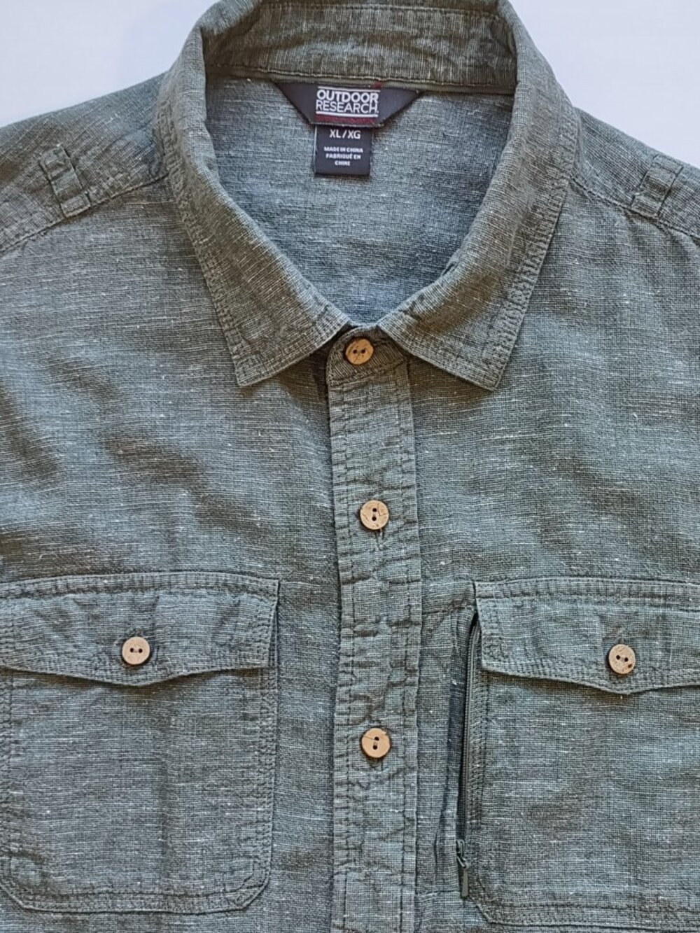 Outdoor Research Harrelson ButtonUp Shirt Men XLarge Organic Cotton Olive Green
